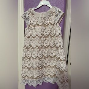 Girls dress size 7 gold and cream color with lace